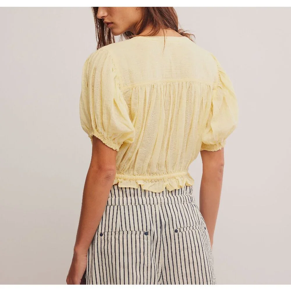 🎉LAST CHANCE🎉 FREE PEOPLE Little Cloud Shirt / Banana Cream - Picture 3 of 6